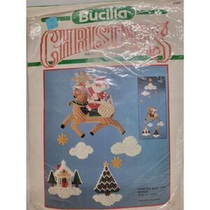 Vintage Bucilla Plastic Canvas Over The Roof Top 30 Inch Long Mobile 1990's